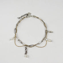 Load image into Gallery viewer, Gold & Silver Tangled Chain Pearl Charm Bracelet