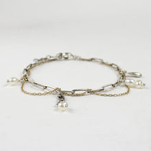 Load image into Gallery viewer, Gold & Silver Tangled Chain Pearl Charm Bracelet