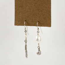 Load image into Gallery viewer, Asymmetric Pod & Pearl Silver Earrings