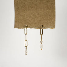 Load image into Gallery viewer, Gold &amp; Pearl Dangle Stud Earrings