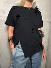 Load image into Gallery viewer, Distressed T-Shirt With Feathers - Black