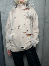 Load image into Gallery viewer, Distressed Turtleneck With Feathers - Beige