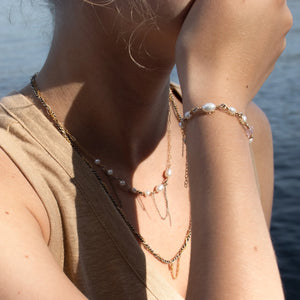 Gold & Silver Threaded Chain Pearl Necklace