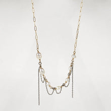 Load image into Gallery viewer, Gold & Silver Threaded Chain Pearl Necklace