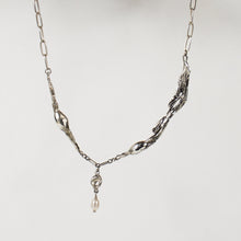 Load image into Gallery viewer, Silver Seaweed Feather Pods & Pearl Necklace