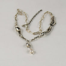 Load image into Gallery viewer, Silver Seaweed Feather Pods & Pearl Necklace