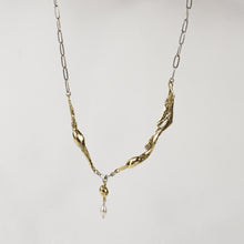 Load image into Gallery viewer, Mixed-Metal Seaweed Feather Pods & Pearl Necklace