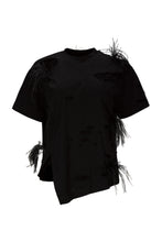 Load image into Gallery viewer, Distressed T-Shirt With Feathers - Black