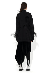Distressed Turtleneck With Feathers - Black