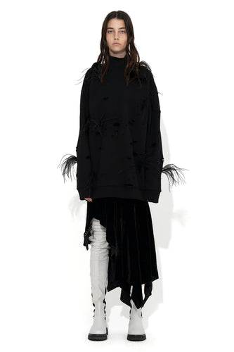 Distressed Turtleneck With Feathers - Black