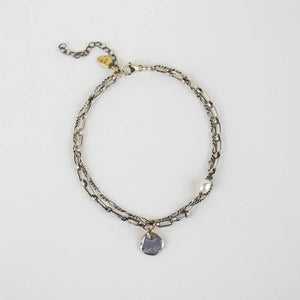 Silver Double-Chain Rock & Pearl Bracelet