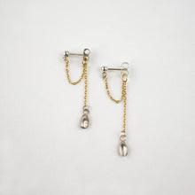 Load image into Gallery viewer, Silver Seed &amp; Gold Chain Dangle Earrings