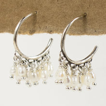 Load image into Gallery viewer, Pearl Fringe Silver Hoop Earrings