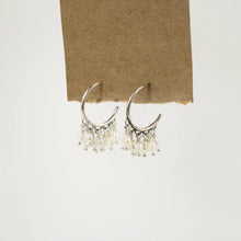 Load image into Gallery viewer, Pearl Fringe Silver Hoop Earrings