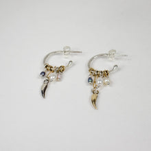 Load image into Gallery viewer, Mixed-Metal Claws &amp; Pearls Silver Hoop Earrings