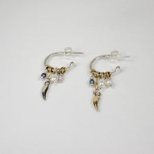 Load image into Gallery viewer, Mixed-Metal Claws & Pearls Silver Hoop Earrings