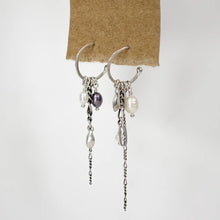 Load image into Gallery viewer, Silver Seed, Pearl & Chain Hoop Earrings