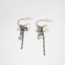 Load image into Gallery viewer, Silver Seed, Pearl & Chain Hoop Earrings