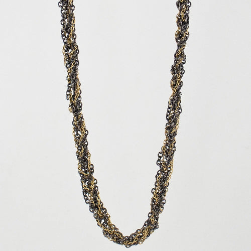 Crocheted Silver & Gold Mixed-Chain Necklace