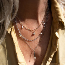Load image into Gallery viewer, Silver Mixed-Chain Pearl & Rock Necklace