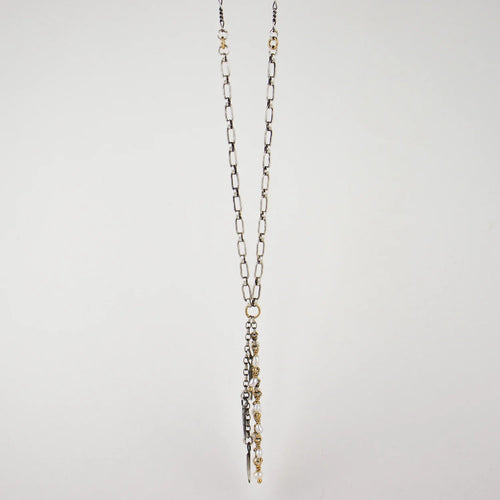 Silver Mixed-Chain & Spikes Beaded Lariat Necklace