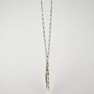 Silver Mixed-Chain & Spikes Beaded Lariat Necklace