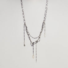 Load image into Gallery viewer, Seed & Pearls Paperclip Chain Silver Necklace
