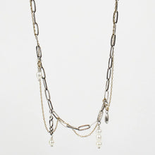 Load image into Gallery viewer, Gold & Silver Tangled Chain Pearl Charm Necklace