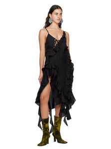 Assymetric Frills Strap Dress