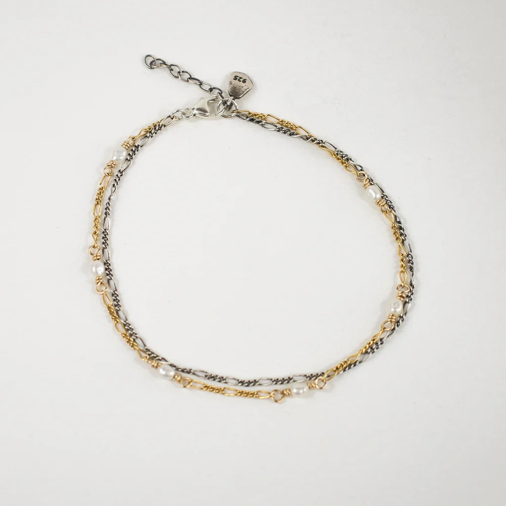 Hand-Beaded Double Figaro Chain Bracelet