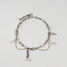 Load image into Gallery viewer, Gold &amp; Silver Tangled Chain Pearl Charm Bracelet