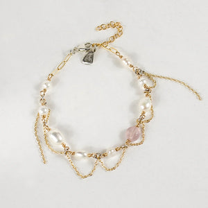 Gold & Silver Threaded Chain Pearl Bracelet