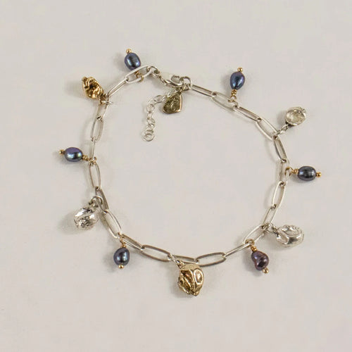 Mixed-Metal Seaweed Pods & Pearls Bracelet