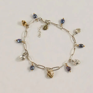 Mixed-Metal Seaweed Pods & Pearls Bracelet