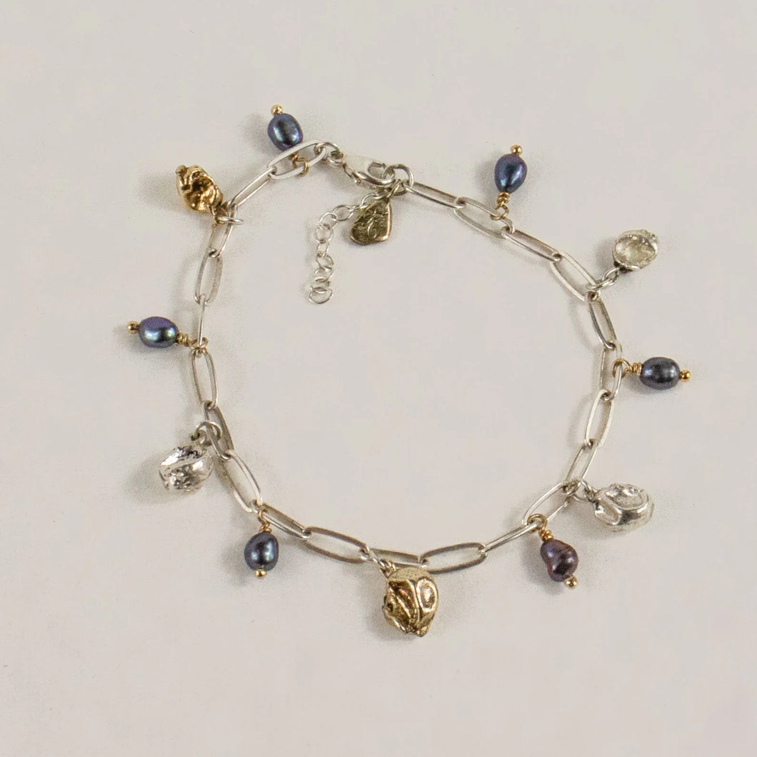 Mixed-Metal Seaweed Pods & Pearls Bracelet