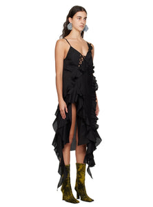 Assymetric Frills Strap Dress