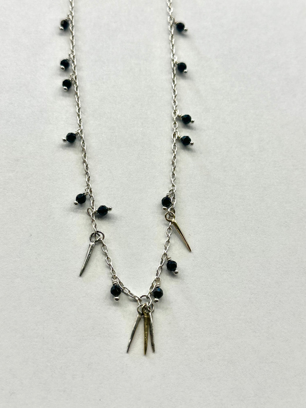 Beaded Snake Spike Silver Necklace