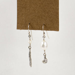 Large Pearl and Seaweed Spike Earrings