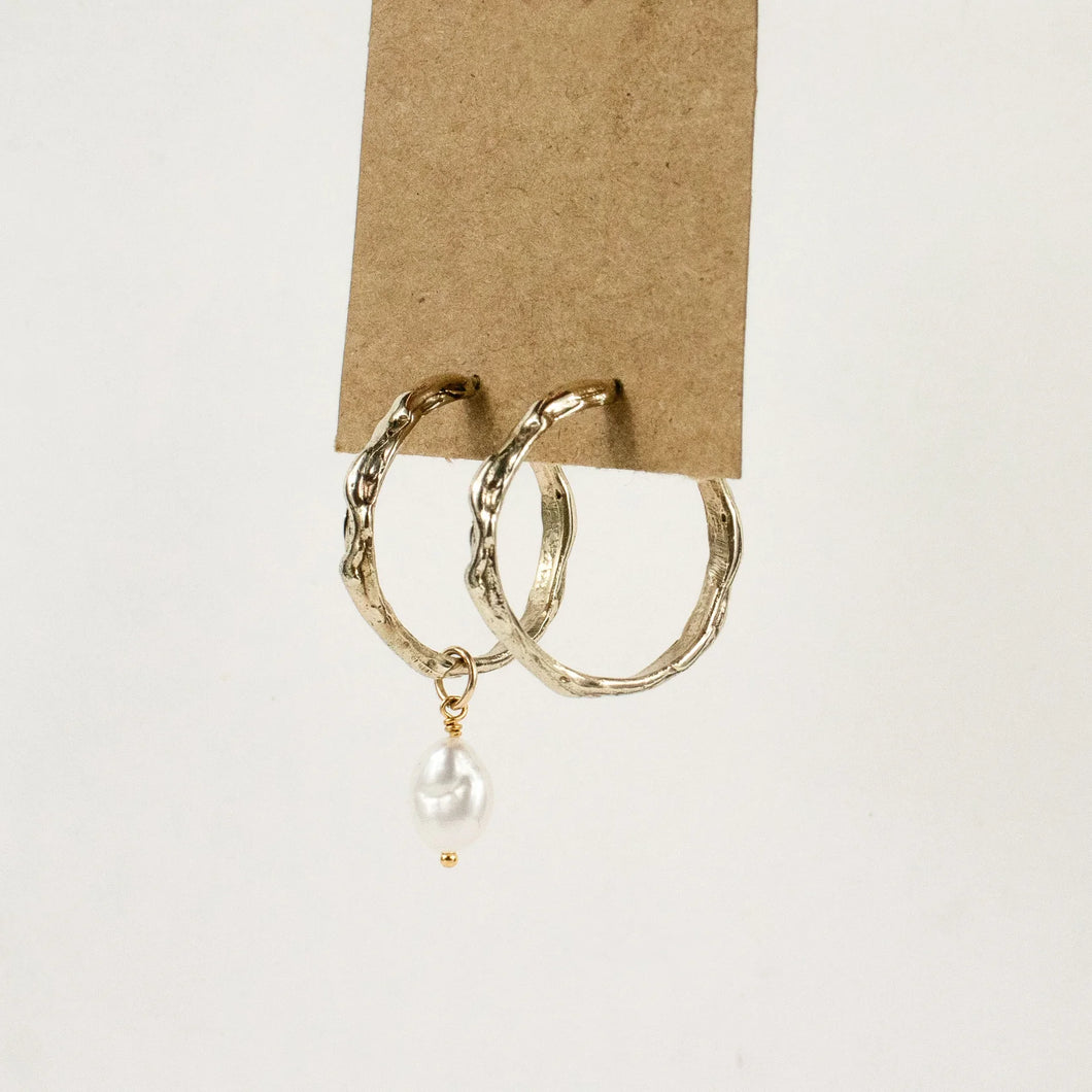 Medium Melted Hoop Earrings With Pearl