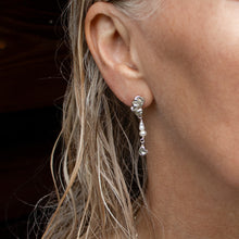 Load image into Gallery viewer, Silver Asymmetrical Pods &amp; Pearls Earrings