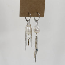 Load image into Gallery viewer, Silver Pearl &amp; Spike Tassel Hoops