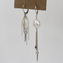 Load image into Gallery viewer, Silver Pearl &amp; Spike Tassel Hoops