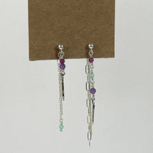 Load image into Gallery viewer, Silver Double-Chain Bead and Spike Earrings