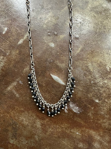 Silver Bead Fringe Necklace