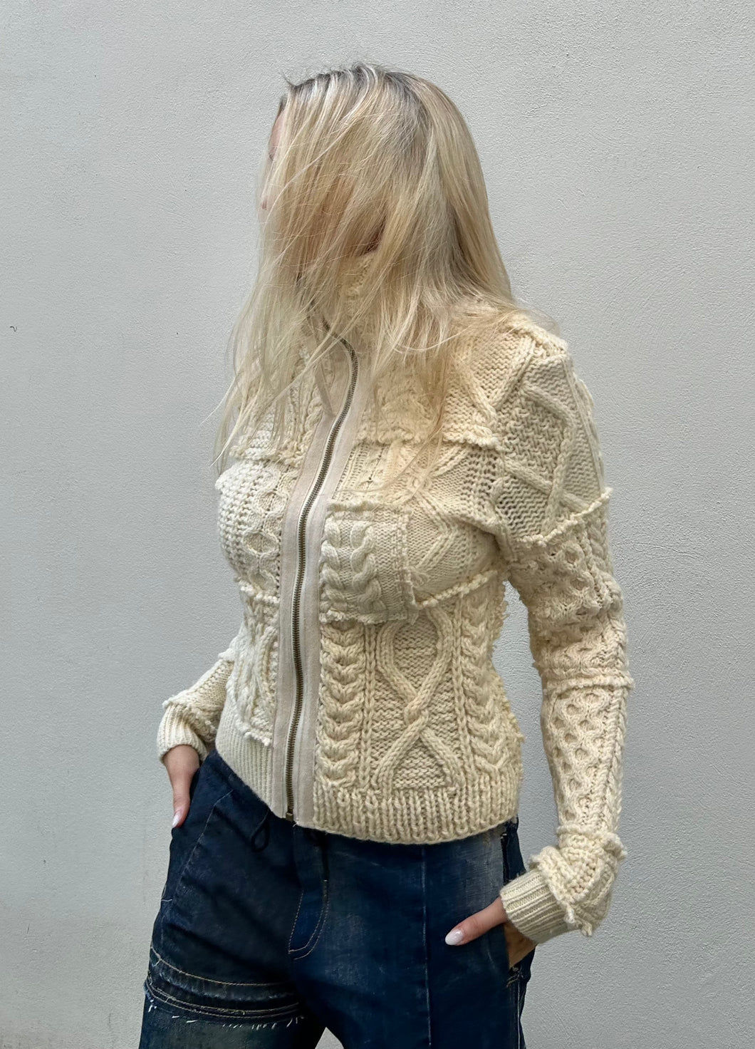 Knitted Cable Zip Up