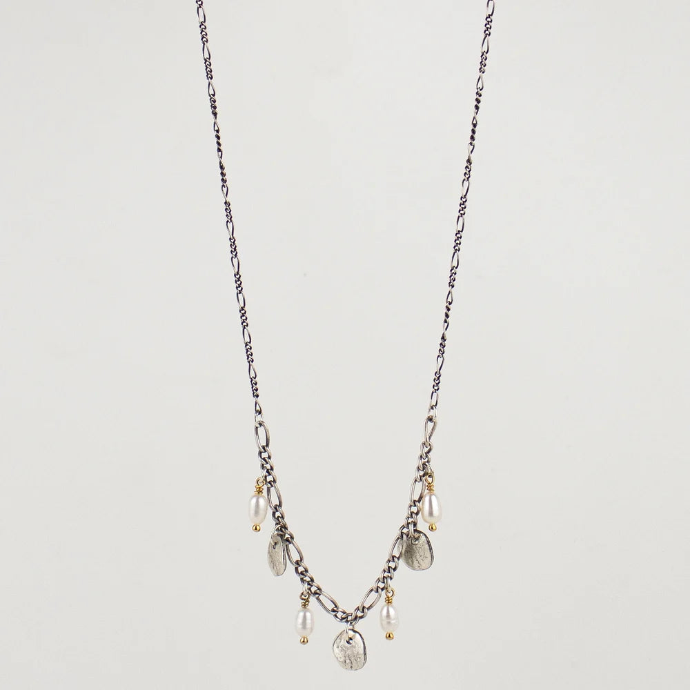 Rocks & Pearls Silver Mixed-Chain Necklace