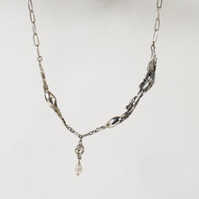 Load image into Gallery viewer, Silver Seaweed Feather Pods &amp; Pearl Necklace