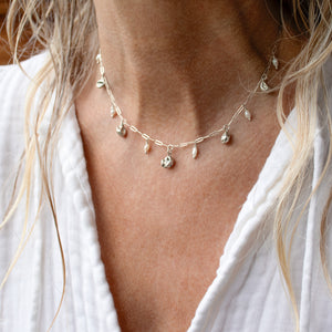 Silver Seaweed Pods & Pearls Necklace