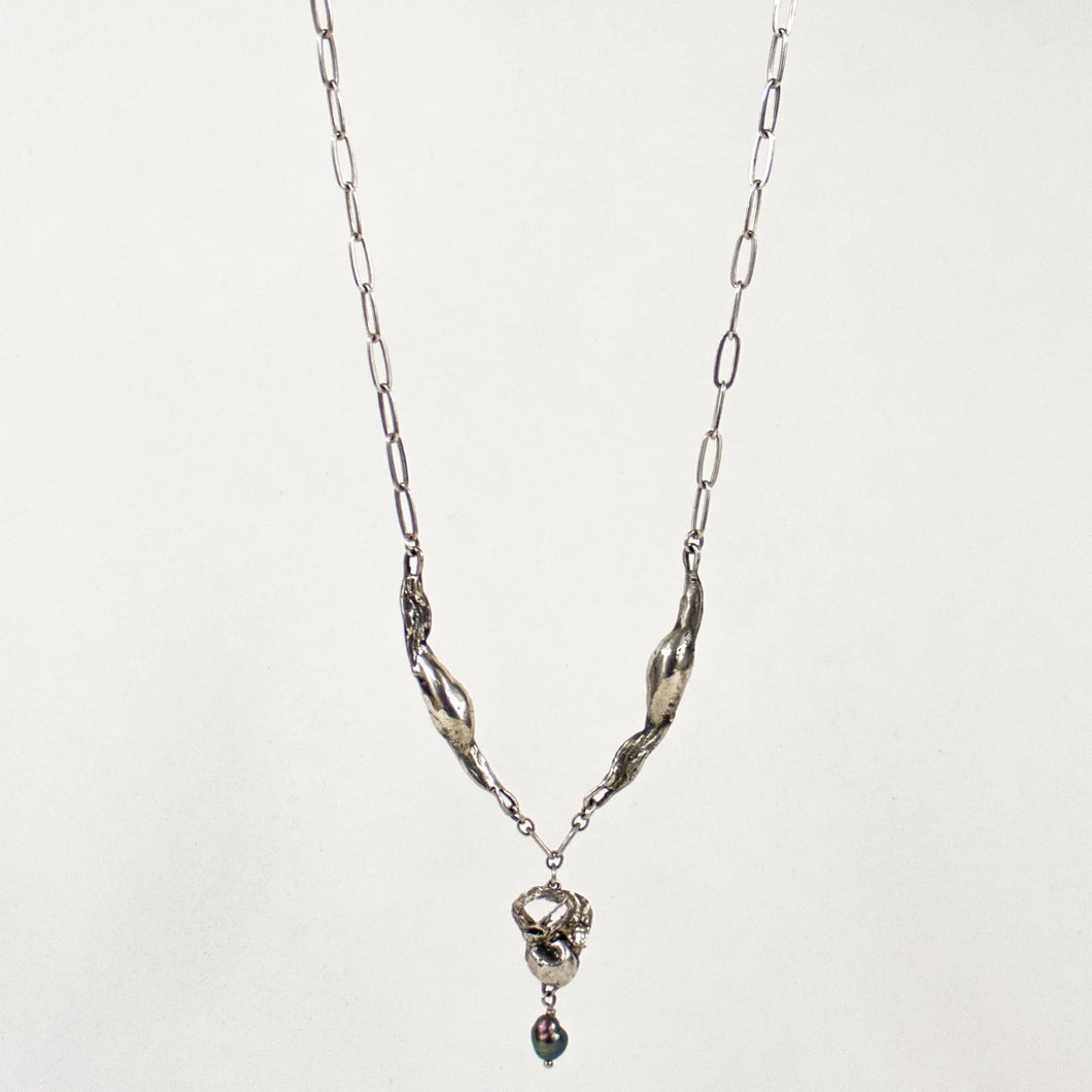 Silver Seaweed Drop Pearl Necklace