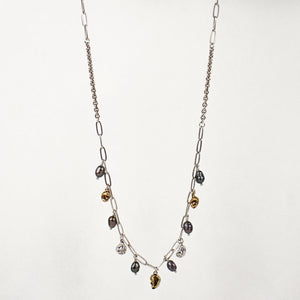Mixed-Metal Seaweed Pods & Pearls Necklace